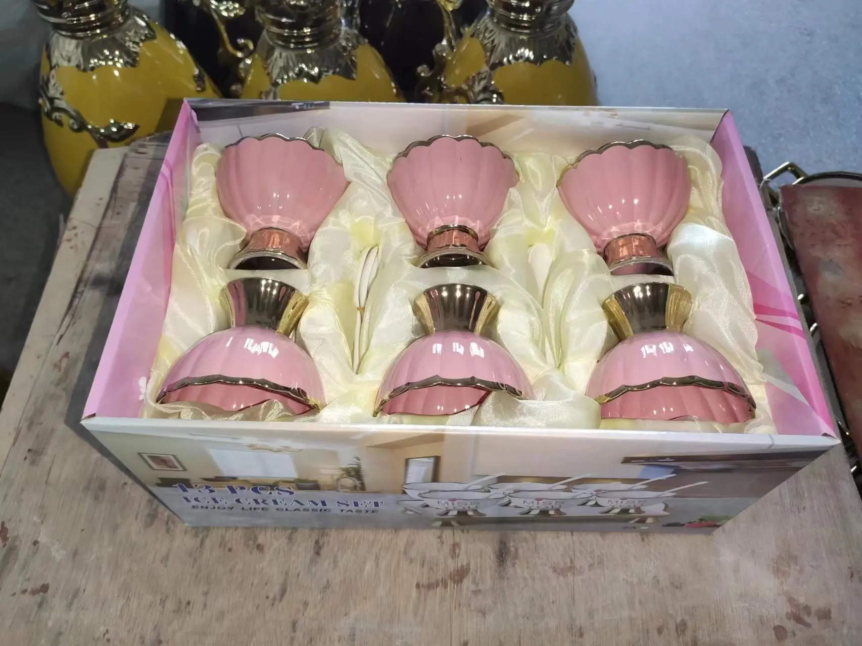 Wholesale Fashion Free Sample Miss You Heart Ceramic Desert Ice Cream Cups Set With Spoon Tray