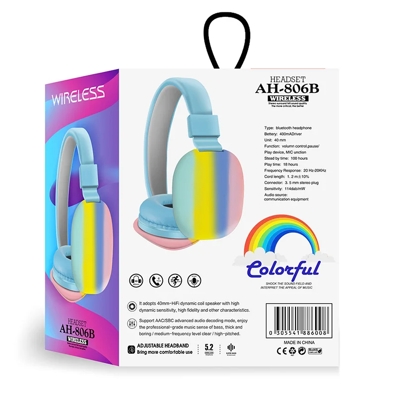 2021 HOT SALE AH-806B Kids Student wireless Headphones Kids Headphones Foldable bt 5.0  Stereo Sound with 18H Playtime