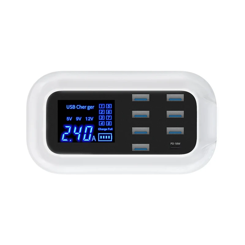 
Fast charging 40W 8 ports USB charger with LCD display Power Adapter Desktop Strip PD usb charger adapter 