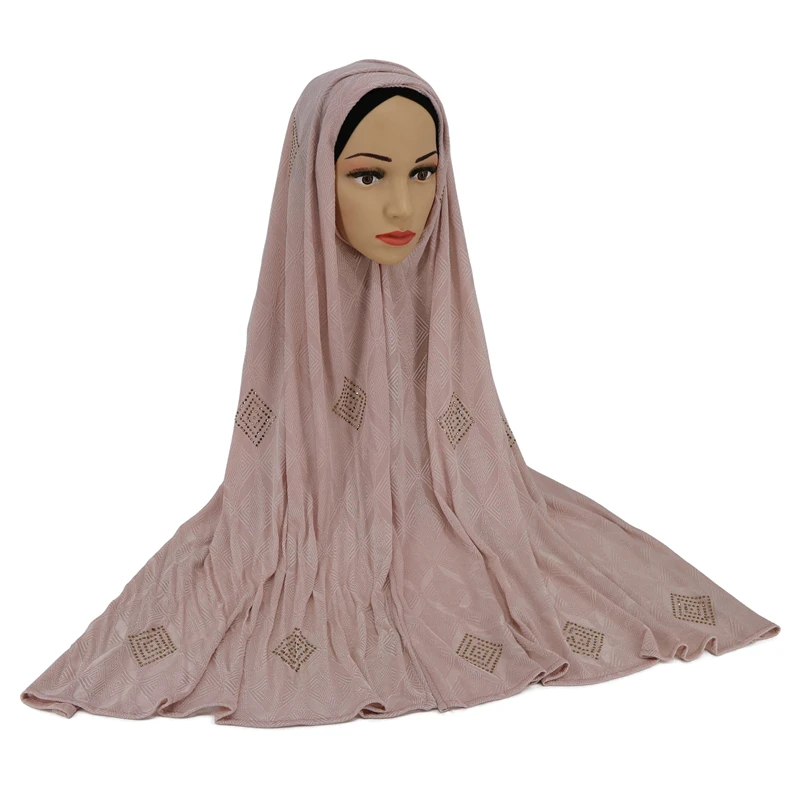 Wholesale stretchy nylon jersey hijab jacquard jersey shawls with crystal Rhinestone hijab scarf