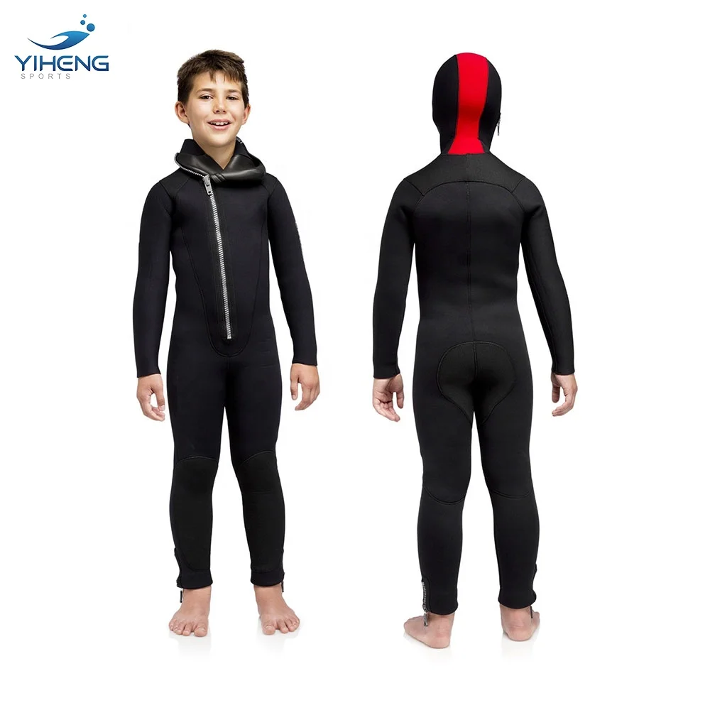 YIHENG Customized 5mm 7mm Neoprene Children Front Zip Diving Suits Freediving Snorkeling Kids Hooded Wetsuit