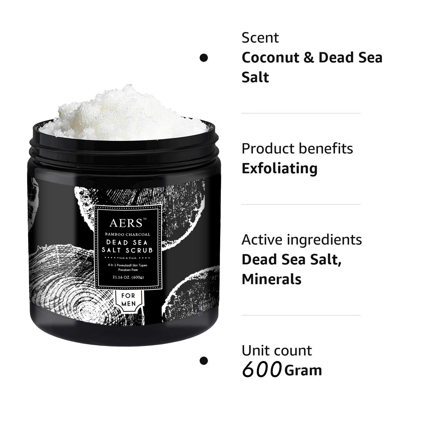 Customizable Dead Sea Salt Scrub 600g - Black Theme, Professional Design Services, MOQ 1000