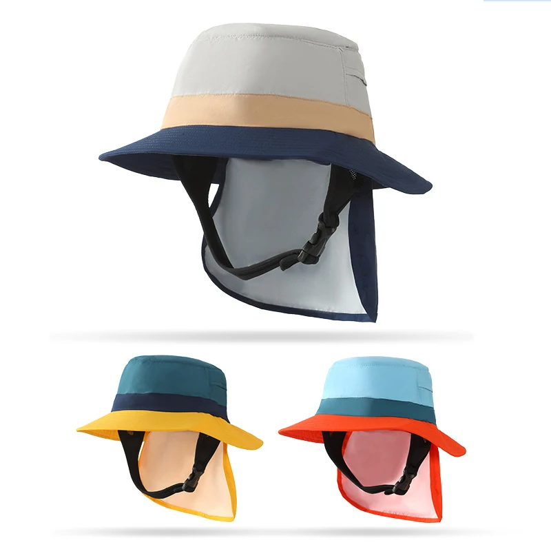 Surf bucket hat fishing hat hiking unisex adjustable chin strap adult fisherman surfing bucket hat with neck cover