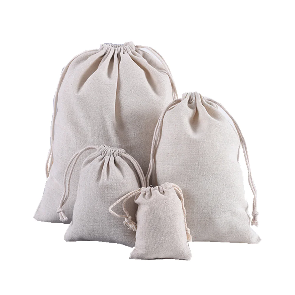 Custom Logo printed natural color linen pouch, Drawstring Gift Bag pouch with logo printed