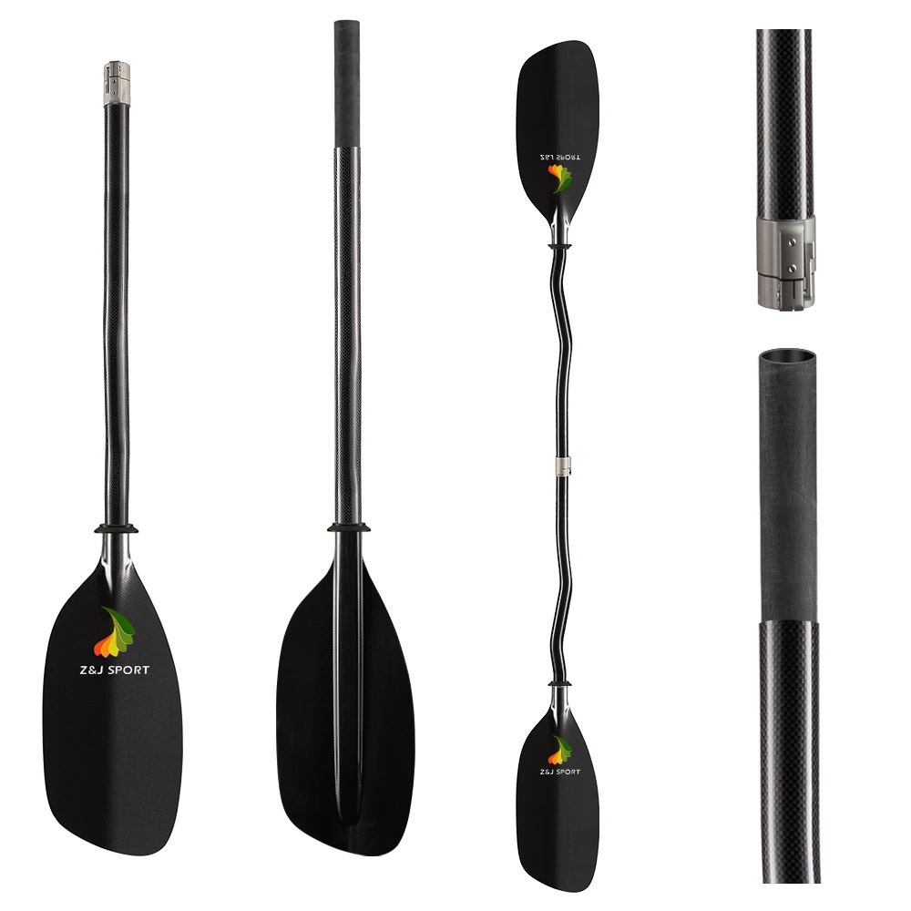 ZJ Sport Paddle Wholesale  Full Carbon Fiber Blade Whitewater Paddle for Inflatable Canoe Boat  in 196-202 cm with Free Bags