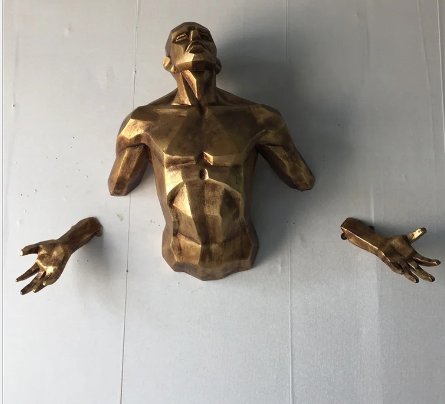 Modern Style Creative Artificial Custom 3D Bronze Resin Crafts Abstract Figures Statue Geometric Home Decor Wall Sculptures