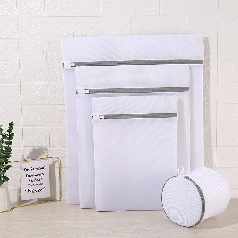 Custom Logo reusable Travel Foldable Zipper Mesh washing mesh laundry bag