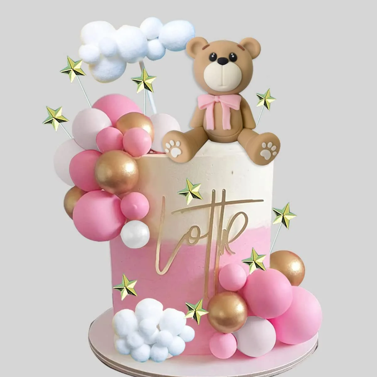 Bear Ball Cake Decoration Star Cloud Cake topper Card Boys and Girls Baby Shower Birthday Party Decoration