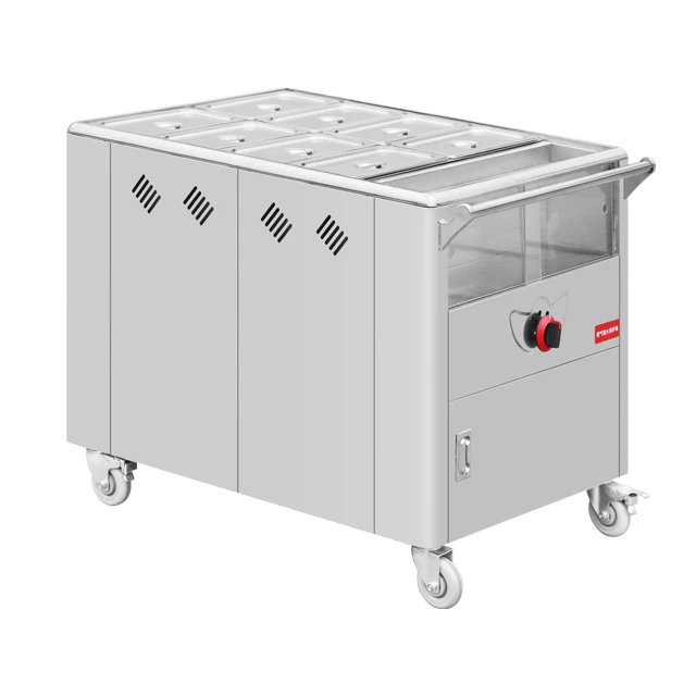 Gas 6 Pans Porridge Trolley Restaurant Push Type Snack Dish Dim Sum Propane Warming Cart With Flame-out Protection