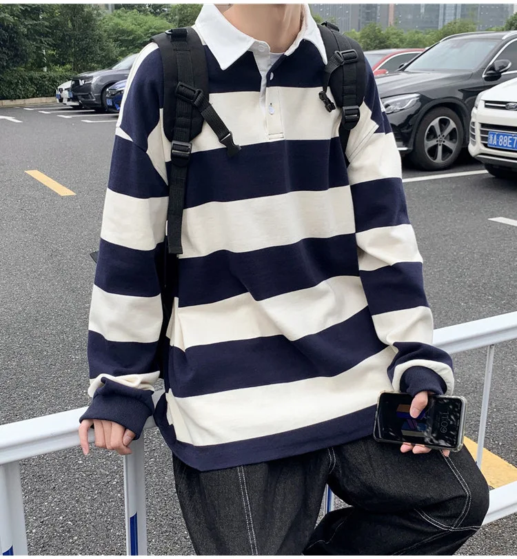 Custom high quality fashion long sleeve polo t-shirts collar rugby striped polo shirt for man