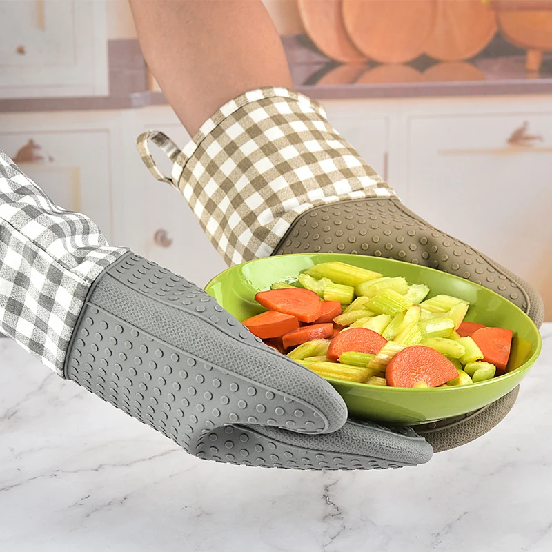 Kitchen Cooking Tools Mittens Silicone Gloves With Heat Pad And Non-Slip Microwave Oven Gloves