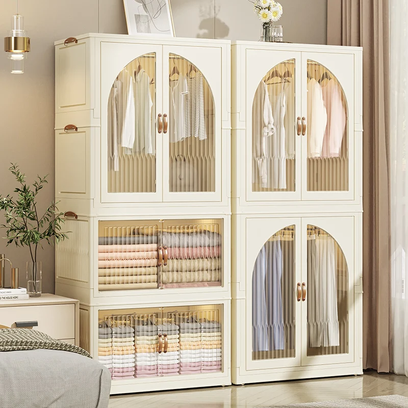 Modern Plastic Collapsible Clothing Storage Cabinet for Baby PP Folding Wardrobe with Opening Door and Drawers for Bedroom Use
