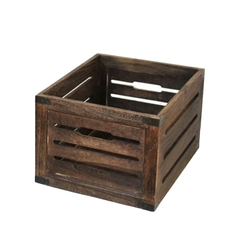 Wholesale Supermarket Natural Fruit and Vegetable Storage Wooden Crate Storage Box