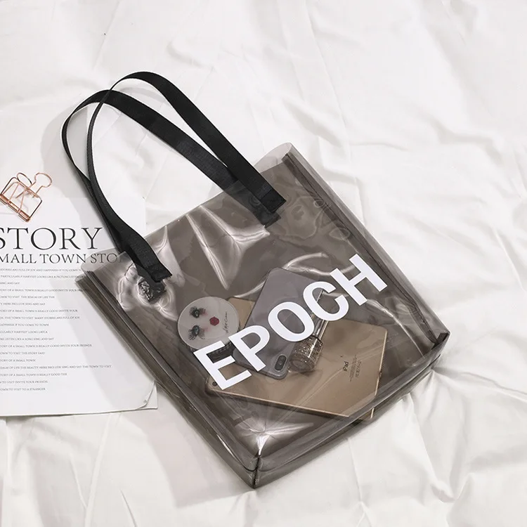Custom transparent pvc handbag colored jelly pvc shoulder handbag color printing gift shopping bag waterproof beach bag