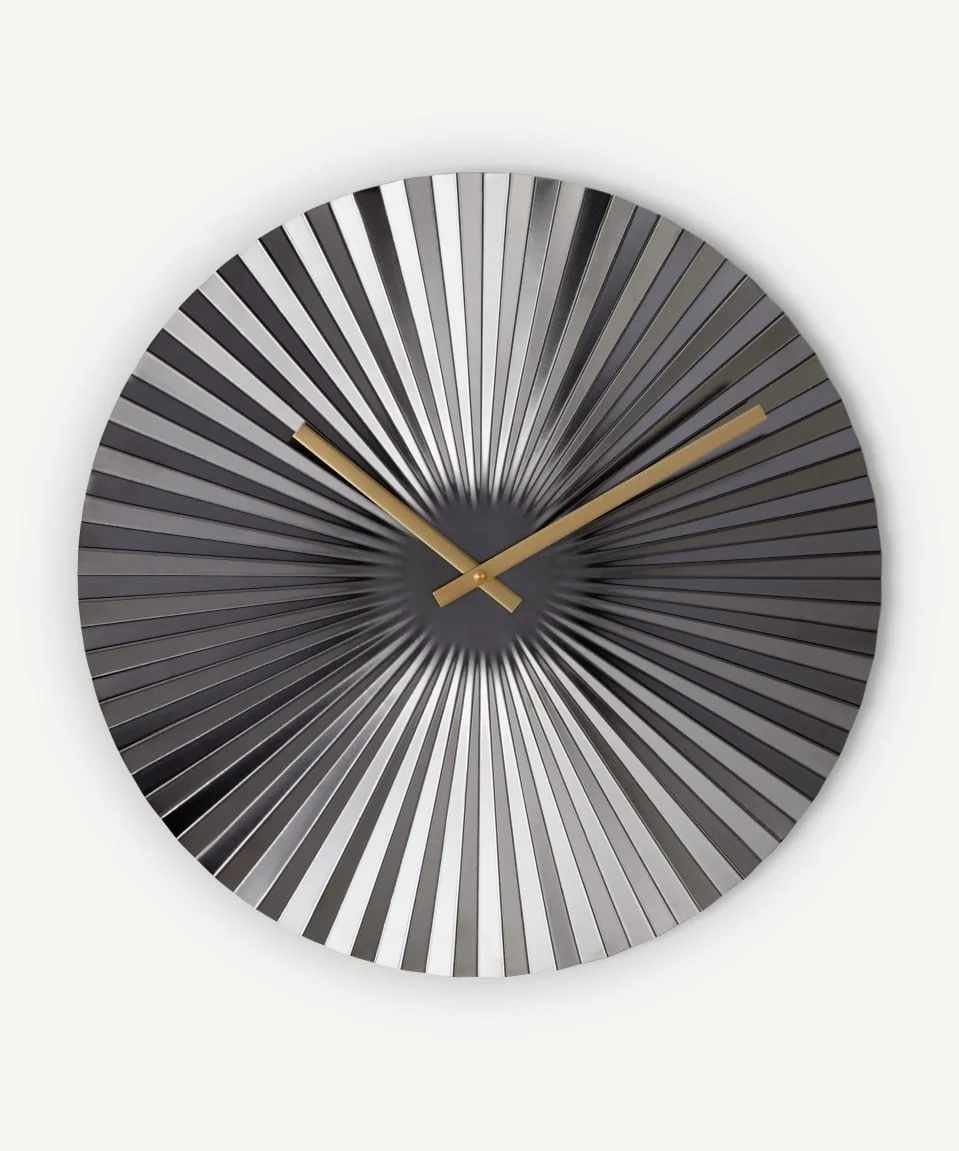 Hand Large Statement Fan 80 Cm Wall Clock Minimalist Black with Gold White Metal Living Room Birthday Needle Modern 32 Inch 2pcs