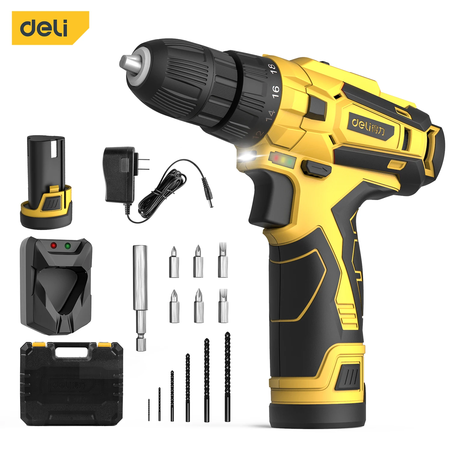 Deli Tools 12V  Lithium Battery Charger Power Cordless Electric Screwdriver Drill