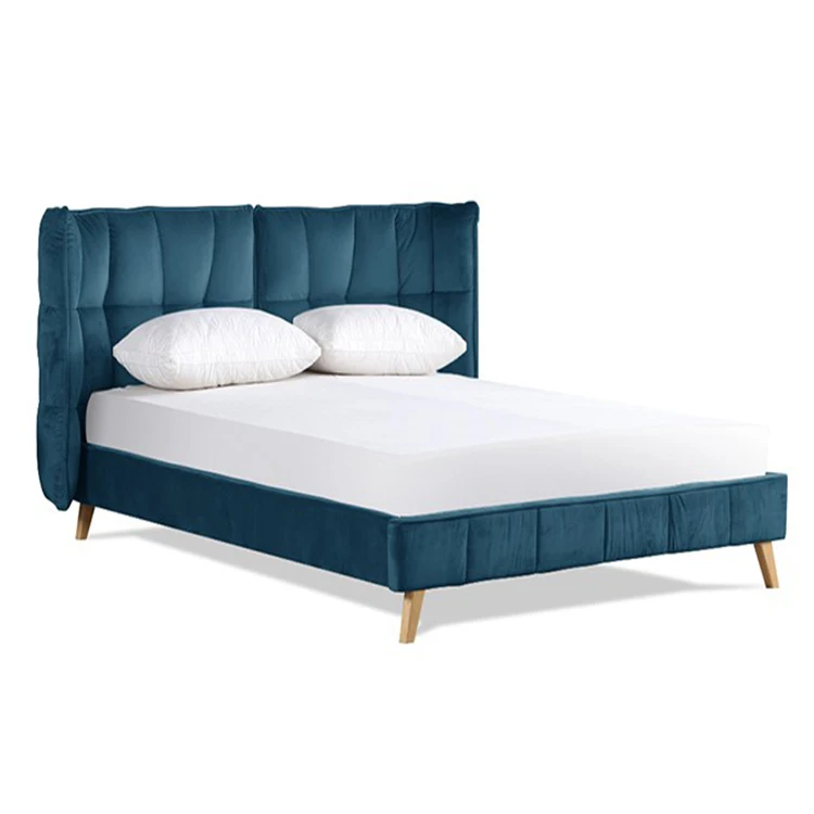 factory direct export king size soft  headboard customize wood frame upholstered bed with wings  from China