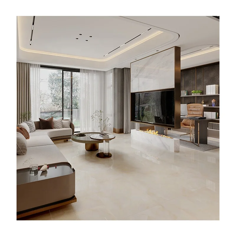 Cream Marble 24x48 Full Polished Glazed Porcelain Luxury Stone Floor Tile for House