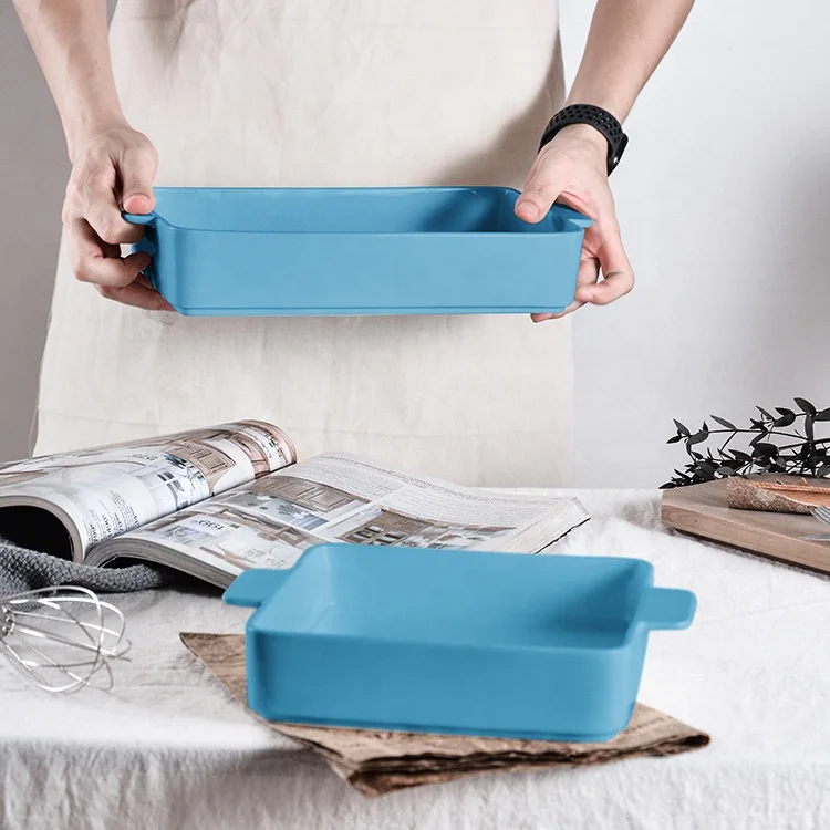 2 piece rectangular ceramic bakeware set color stoneware baking dish tray