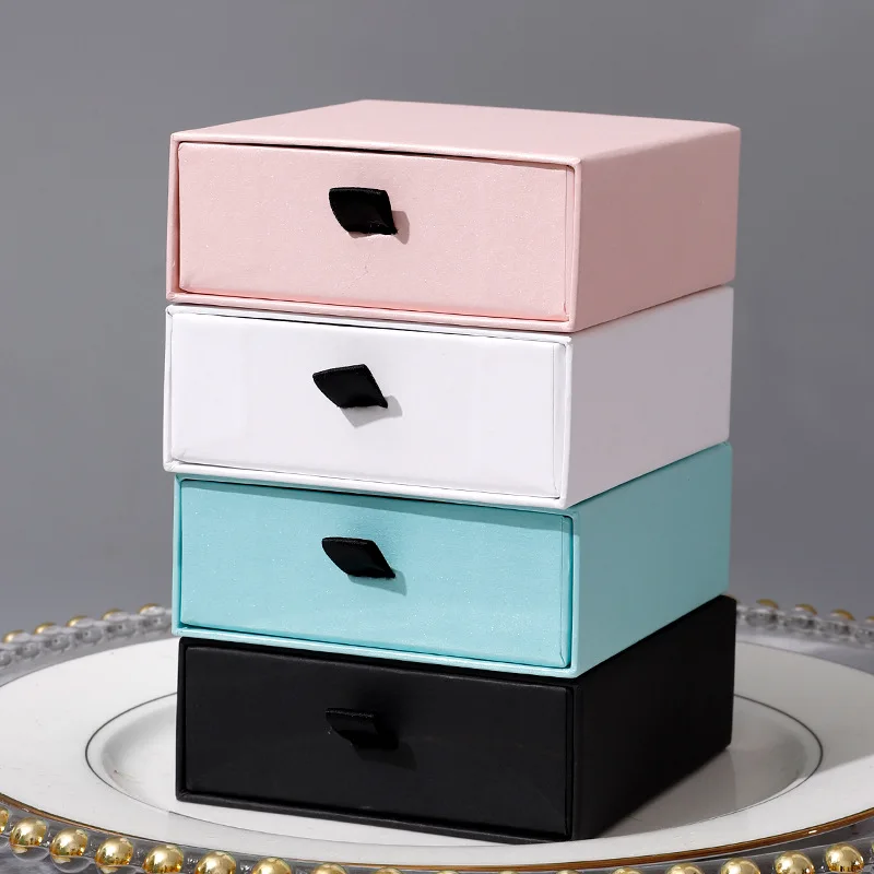 Custom Logo Kraft Paper Cardboard Black Velvet Pink Shell Earring Jewelry Ring Square Box Packaging With Lid Foam Insert