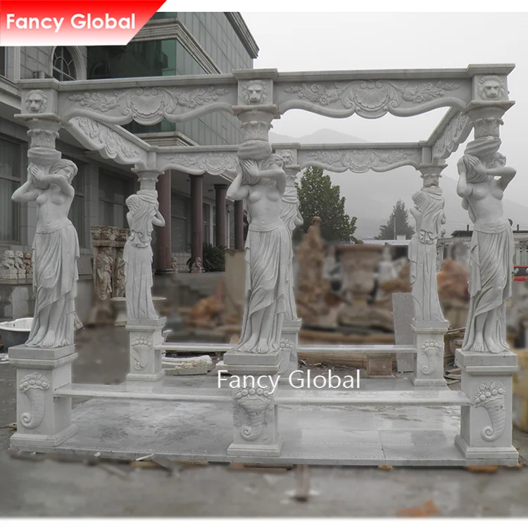 Square Greek Marble Garden Gazebo Large Outdoor With Corridor