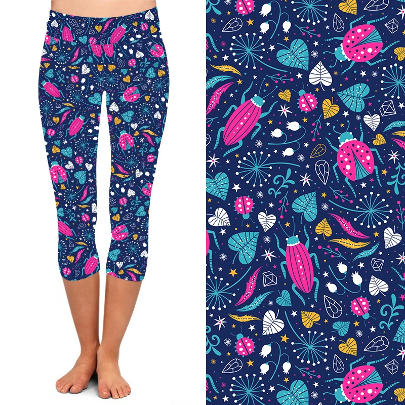 Леггинсы с цветочным принтом божьей коровки Новое поступление мягкие летние леггинсы-капри бабочкой для женщин