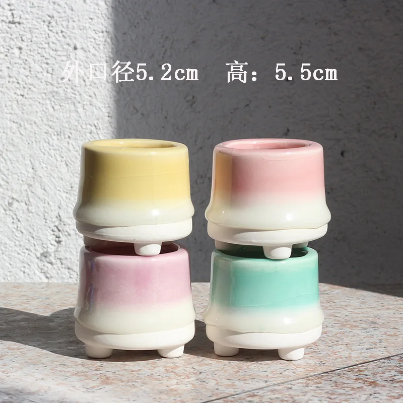 2024 Ceramic Ice Crack Flow Glaze Creative Square Small Flower Pot,lovely fleshy plant basin porcelain planter succulent flowerpot