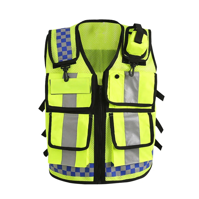 Multi-pocket Reflective Vest HI-VIS Vest Fluorescent Color Roadside Assistance Safety Suit Night Motorcycle Riding Breathable