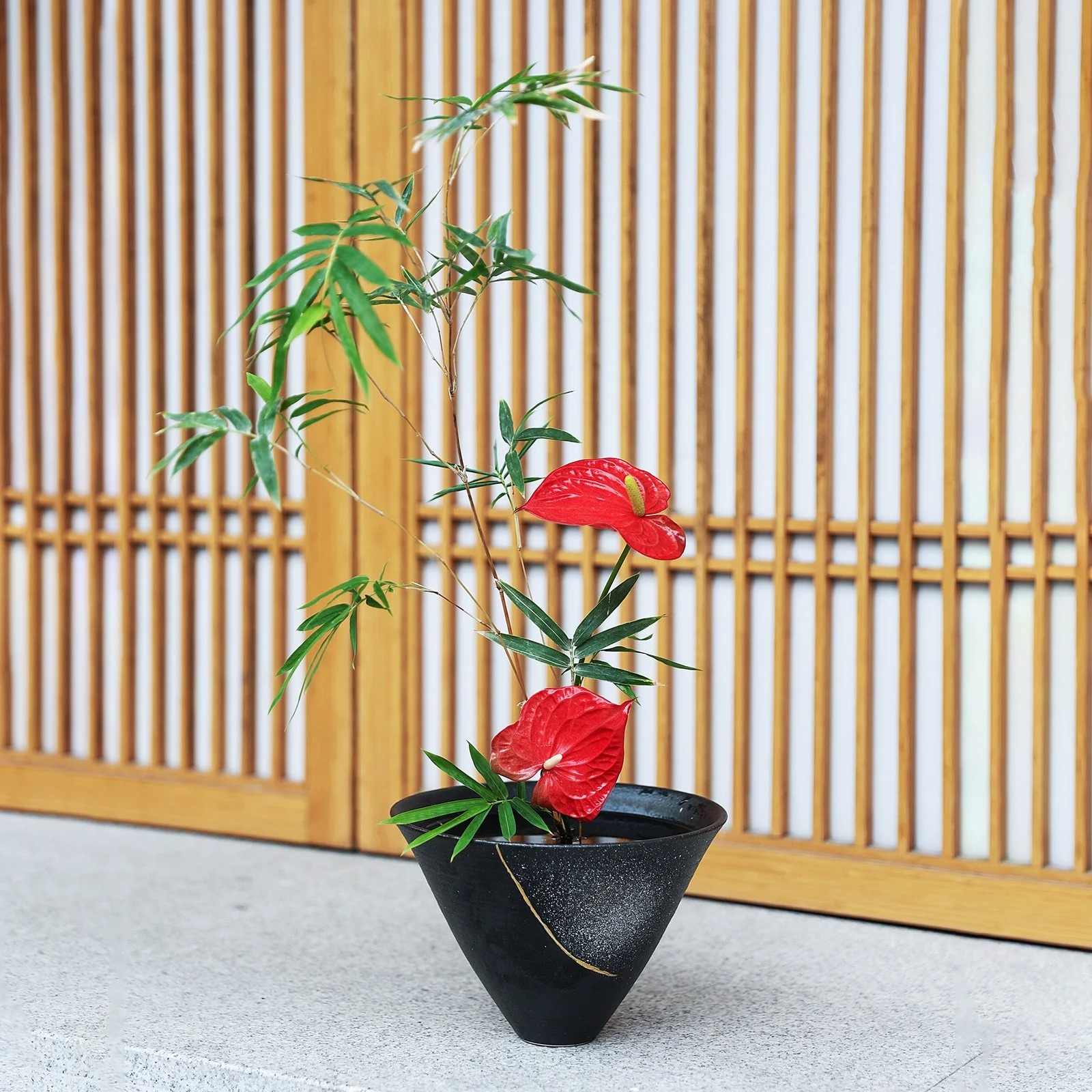 Ceramic Snowy Pond Square Bamboo Hat Bowl Flower Insertion Device Vase Flower Pot Simple Zen Living Room Desktop Decoration