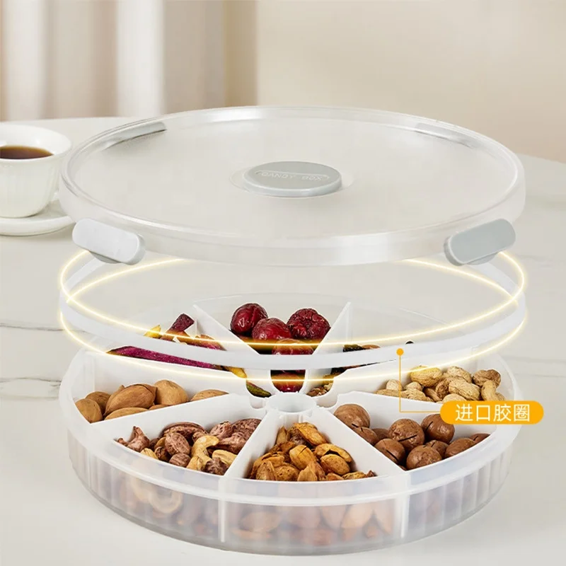 2024 Home And Kitchen Creative Divided Serving Platters Rotating Vegetable Tray With 8 Compartments Plastic Snack Serving Bin