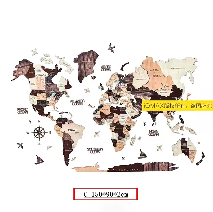 3D Wood World Map With light Backboard World Travel Map Wall Decor