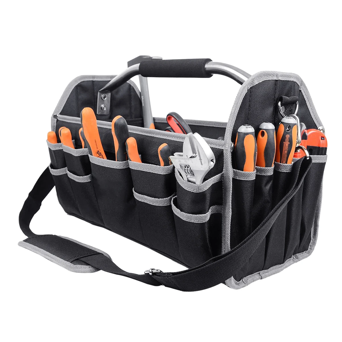 Tool Bags For Men Heavy Duty,Foldable Open Top Tool Bags, Wide Mouth Toughbuilt Electrician Tool Tote Bag With Handle