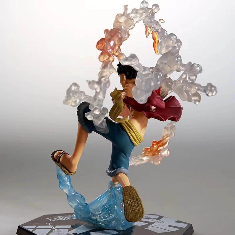 Custom 3D PVC One Piece Figure ZERO Fire Fist Luffy Figure Battle Rubber Gun Model Anime Doll Case Decoration