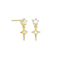 Hot Selling 925 Sterling Silver Piercing Earring Simple Cross Flower Crystals Stud Earrings For Women