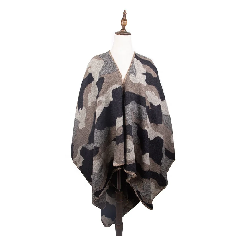 2022 High Quality New Design Warm Soft Camouflage Pattern Ladies Poncho Winter Shawls For Women