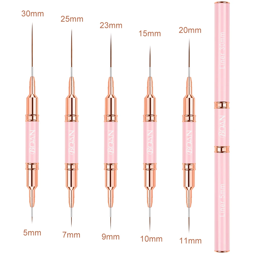 BQAN Private Label Custom Logo Manicure Tool Pink Gel Polish Brushes Dual-end Nail Art Extension Liner Drawing Brush