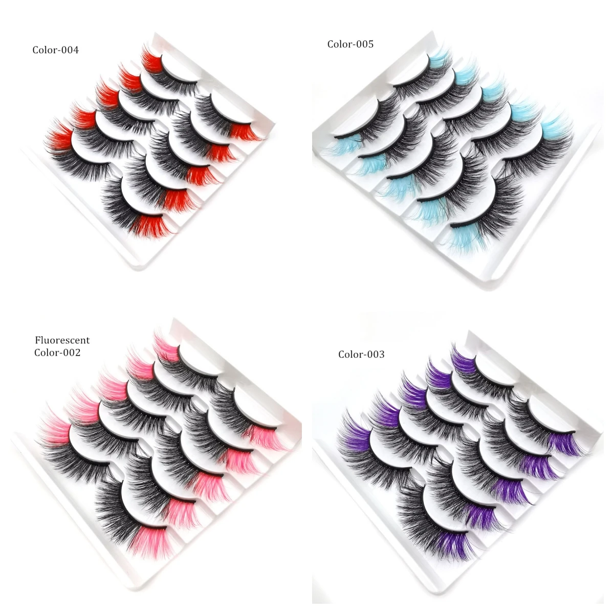 5 pairs/Tray 5D stereo Faux mink Fur Luminous Fluorescent Colorful  colored lashes on the sides stage False eyelashes