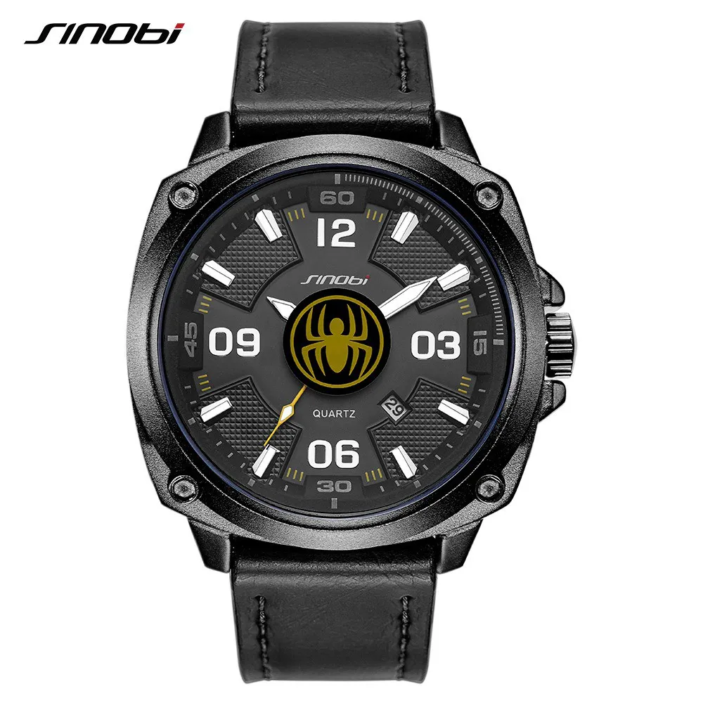 SINOBI Spider Man Watch S9741G Luminous Dial Male Wrist Watch waterproof Luxury Calendar Window Masculine Watch Jam Tangan Pria