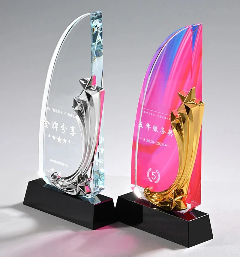 High quality futbol sports trofeos customised sublimation plexiglass crystal trophy