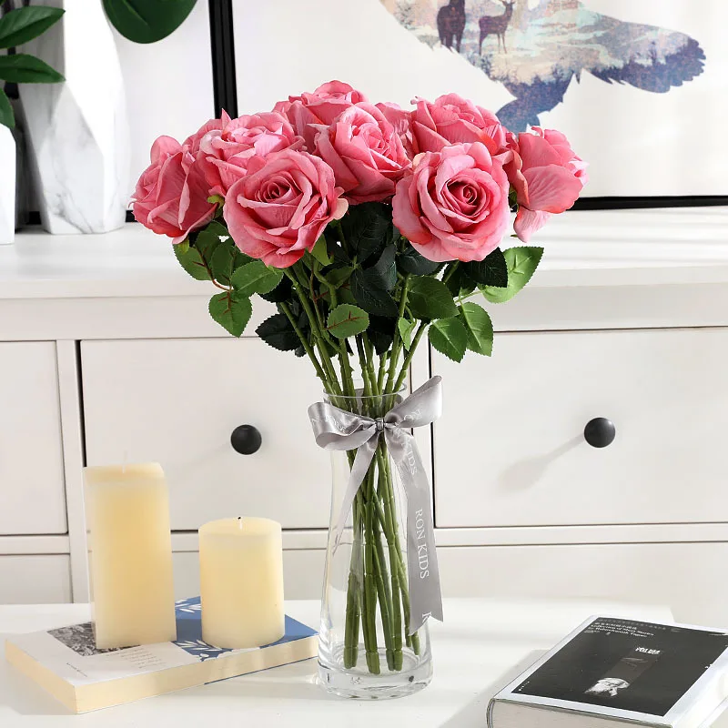 Bridal bouquet real touch silk plastic rose cheap wholesale artificial flowers rose wedding  decoration supply in turkey