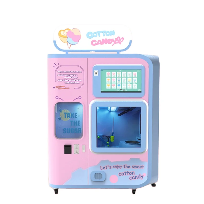 Full Automatic commercial cotton candy vending machine accept cash, coin, card payment