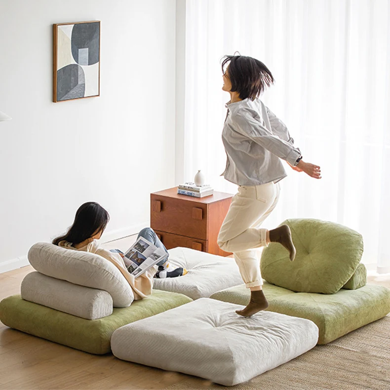 ATUNUS Futon Upholstered Sleeping Reading Couch Sofa Korean Bedroom Furniture Corduroy Fabric Floor Modular Sectional Sofa Set