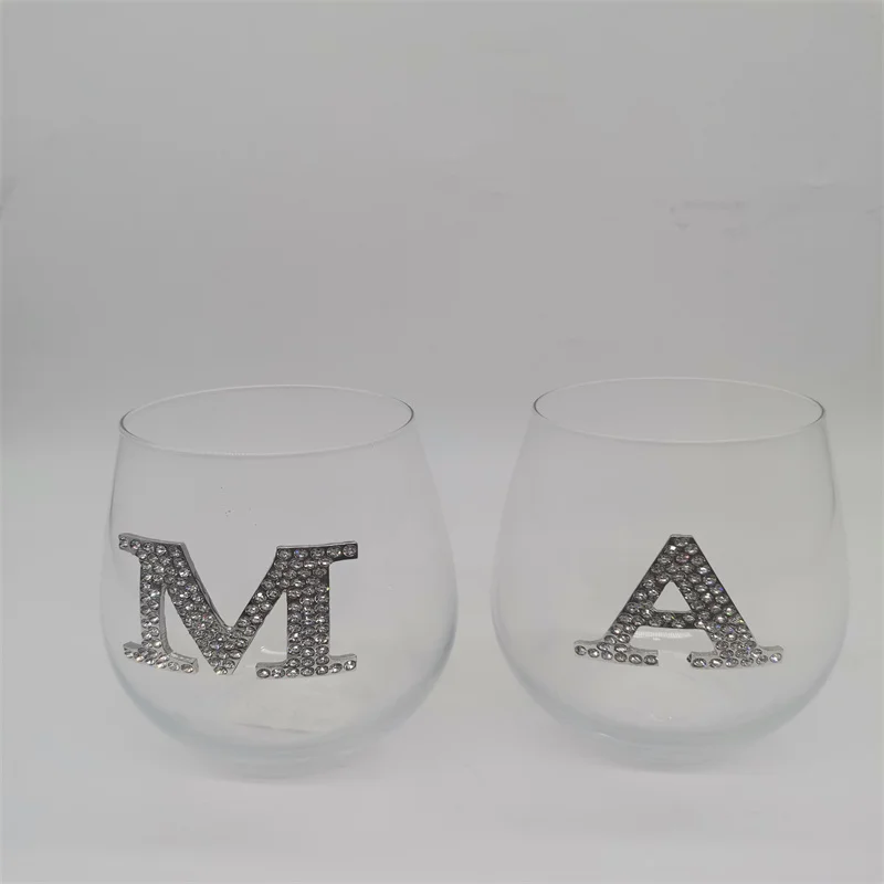 OEM Logo Wine Glasses Stemless Gold Pearl Sliver Rhinestones Monogram Unique Glassware