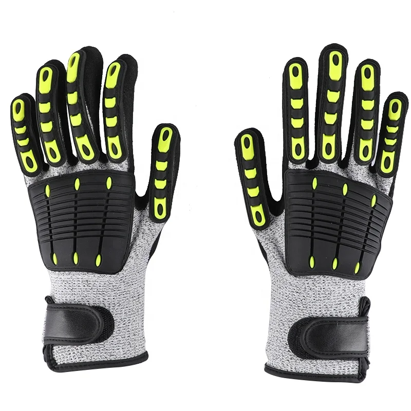 Anti Impact 13 Gauge Hppe Liner Nitrile Sandy Coated Tpr Leather Protective Tpr Anti Impact Mechanical Gloves Hand gloves