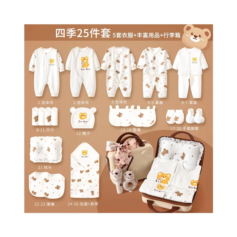 High Quality Wholesale Newborn Baby Sets Fashionable Infant Rompers Gloves 20/23/25 Sizes Lovely Password Suitcase Included Boys