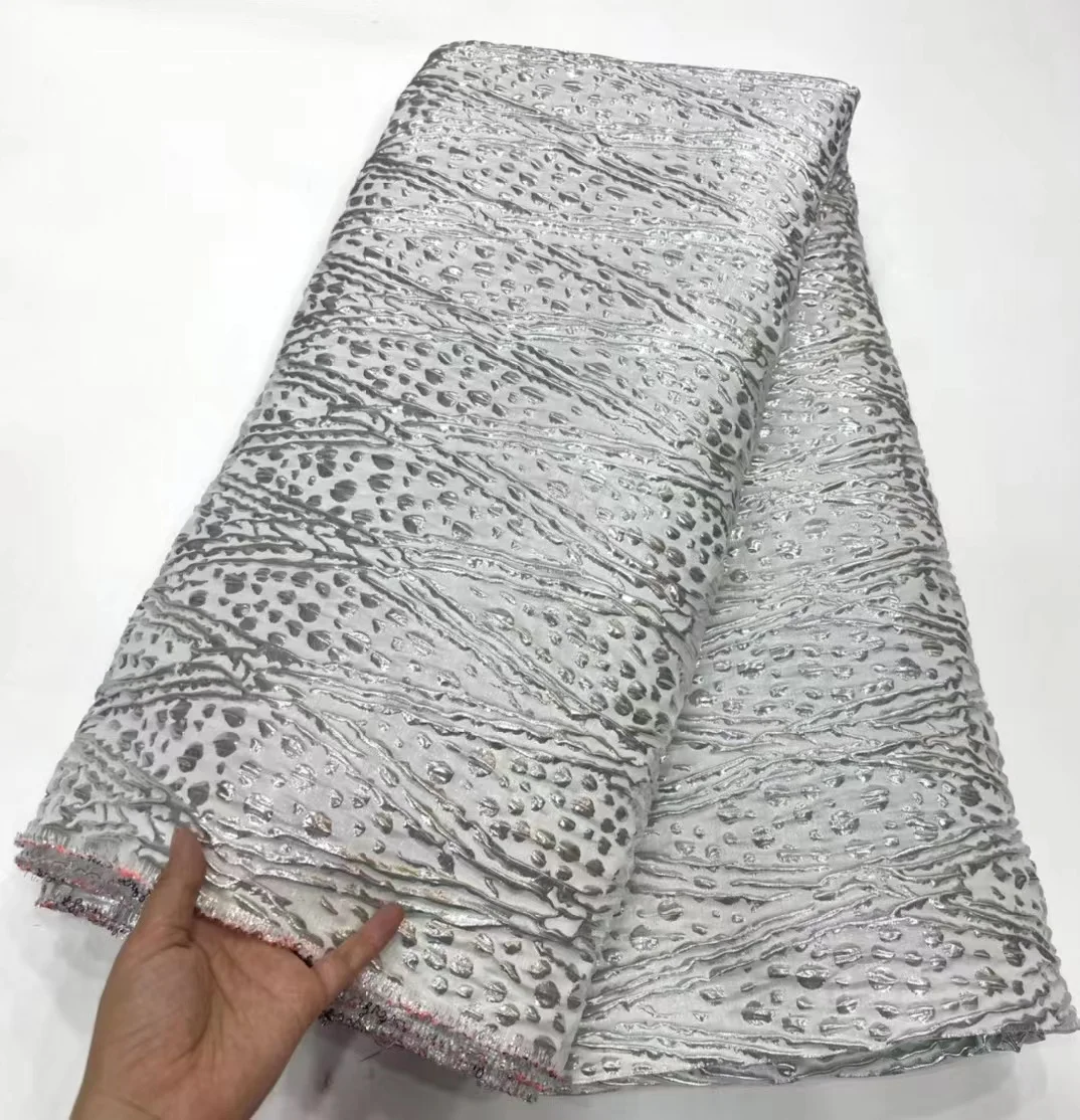 Latest design gold threads jacquard lace fabric polyester garment materials