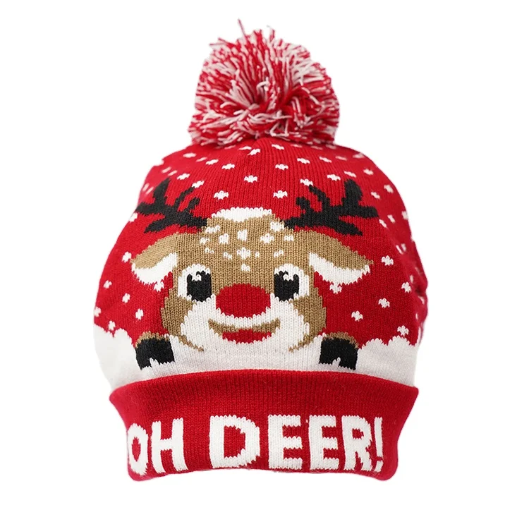 Christmas Flanging Knitted Hat With Ball With Led Colorful Lights For Adults And Children Decorative Hat