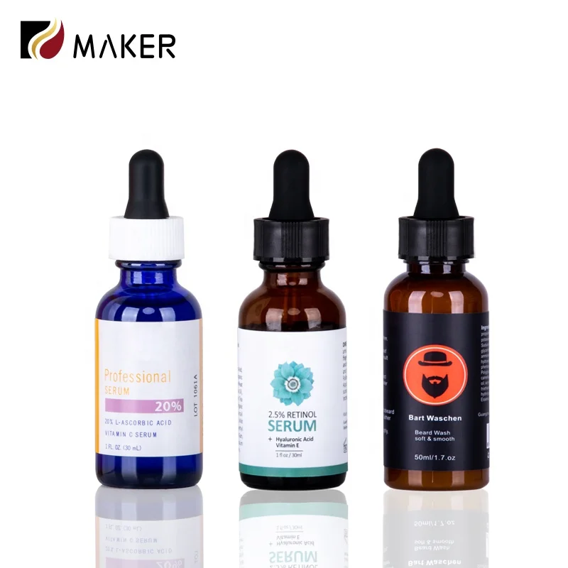 Custom Logo Color Clear Blue Skin Care Serum Essential Oil 5ml 10ml 15ml 30ml 50ml 1oz Glass Dropper Bottle With Packaging Box