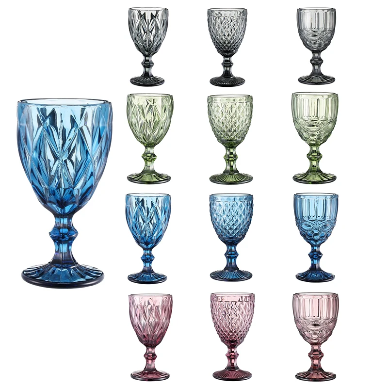 2023 Hot Sale Vintage Cocktail Wine Glasses Cups Golden Edge Multi Colored Glassware Wedding Party Green Blue Purple Pink Goblet