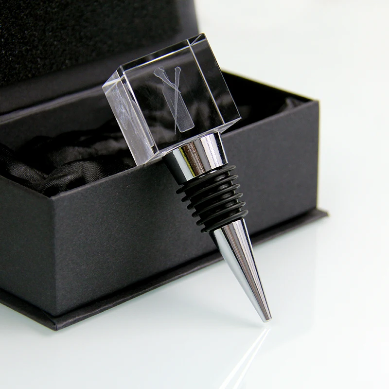 Popular Crystal Glass Cube With Laser Engraved Logo For Wine Bottle Stopper Champagne Bottle Stoppers Custom